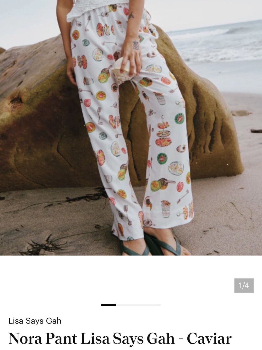 Lisa Says Gah White Wide-Leg Pants with Colorful Food Print - Picture 4 of 4